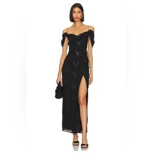 NWT - BLACK SEQUIN GOWN Yvanna Embroidered Maxi Dress in Black by LPA - REVOLVE
